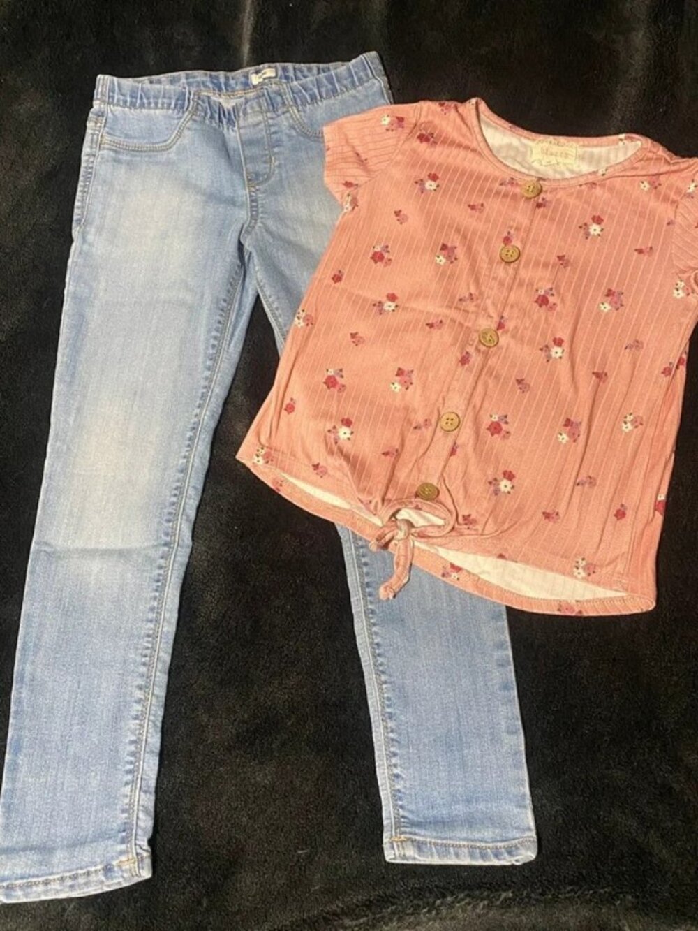 Girls 2-Piece Outfit Set - OshKosh Jeans (Size 8) & Pink Floral Btween Top (Size